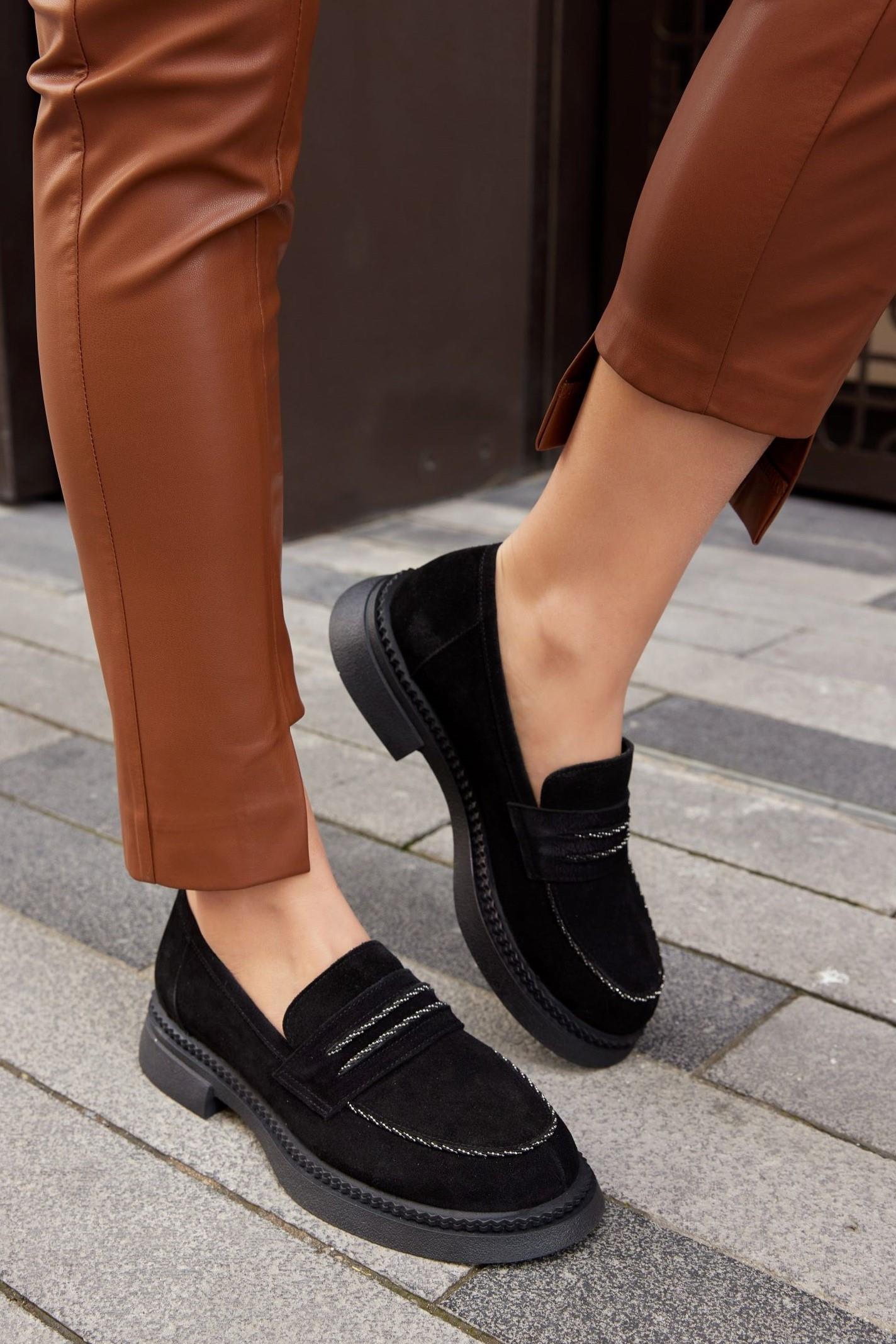 Sindy Siyah Süet Hakiki Deri Kadın Loafer