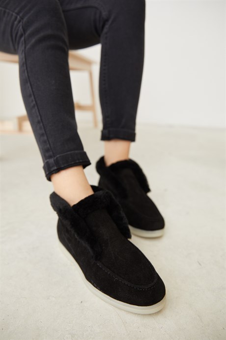 Damimi Women's Black Suede Shoes With Furry