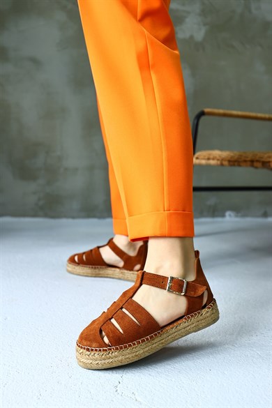 Daisy Taba Süet Hakiki Deri Kadın Espadril Sandalet