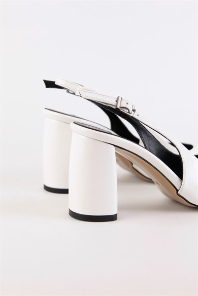 Elenor White Patent Leather Flat Toe Women's Heeled Shoes