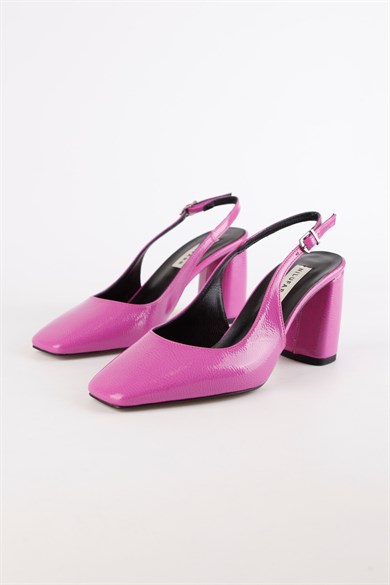Elenor Fuchsia Patent Leather Flat Toe Women's Heeled Shoes