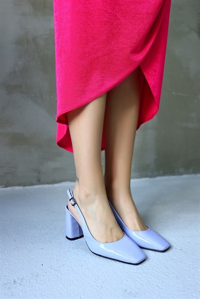Elenor Lila Rugan Küt Burunlu Kadın Topuklu Ayakkabı