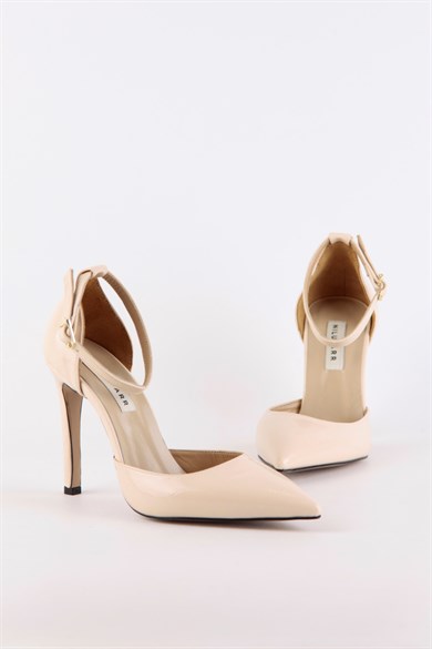 Elza Beige Patent Leather Women's Heeled Shoes