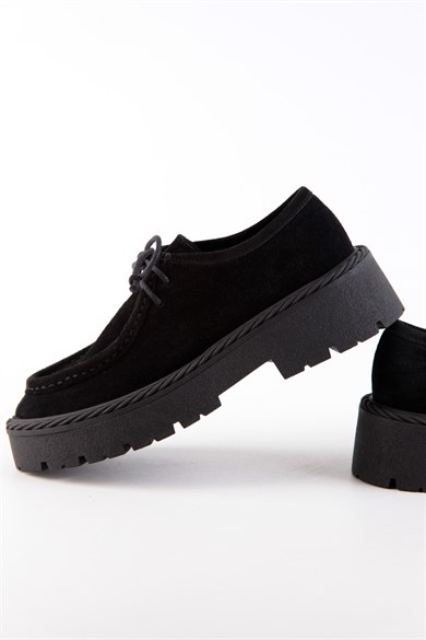Madlen Siyah Hakiki Süet Kadın Loafer Ayakkabı