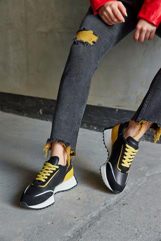 Marina Siyah/Sarı Hakiki Deri Kadın Sneaker