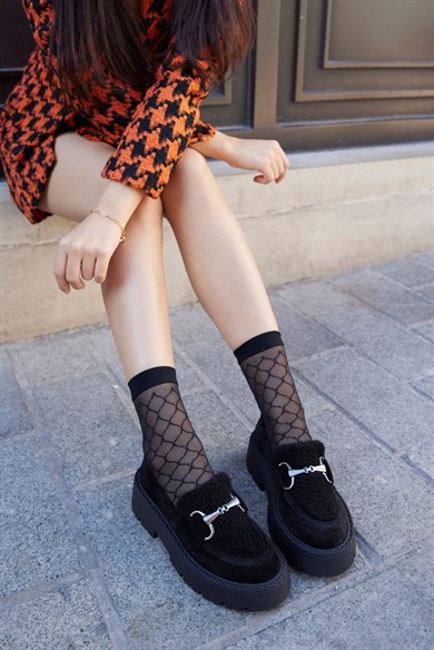 Melani Black Suede & Fur Women's Loafers