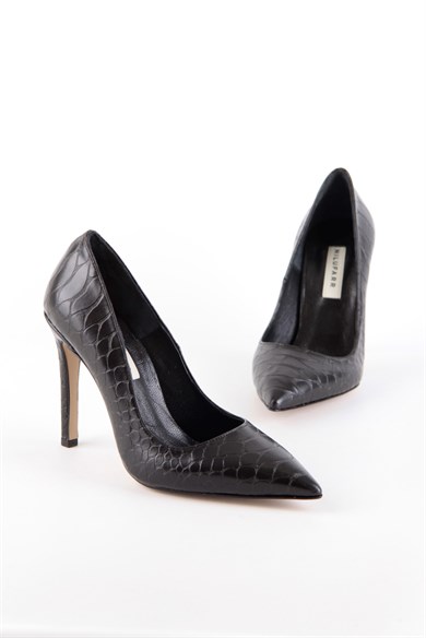 Olivia Black Snake Printed Women's Heeled Shoes