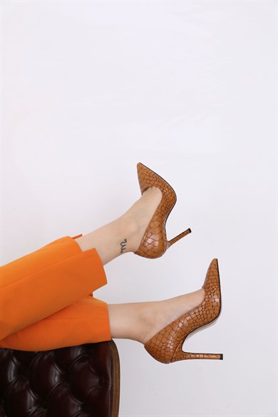 Olivia Brown Snake Print Women's Heeled Shoes