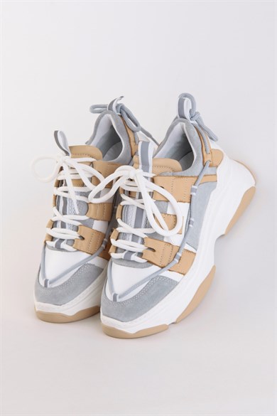 Otilia White/Beige Leather Thick Soled Women's Sneaker