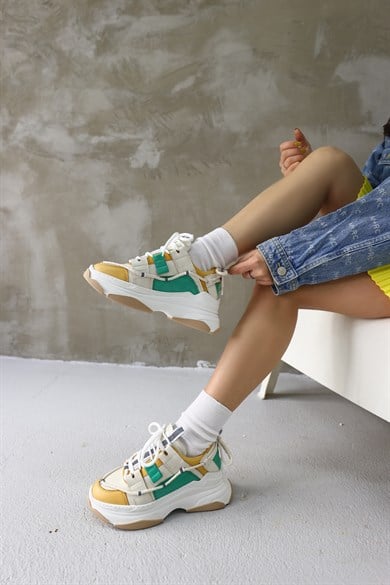 Otilia Women's Yellow/Green Leather Thick Soled Sneaker