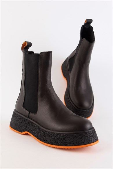 Pamela Black Leather Orange Sole Women's Boots