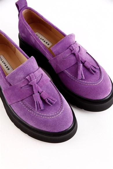 Romina Purple Suede Thick Soled Women's Loafers