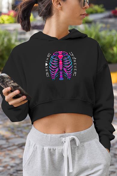 Breathe Forever Crop Hoodie Kapüşonlu Sweatshirt Siyah