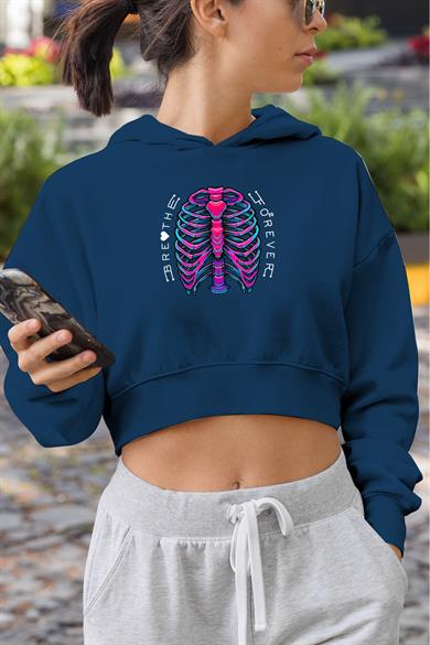 Breathe Forever Crop Hoodie Kapüşonlu Sweatshirt Lacivert
