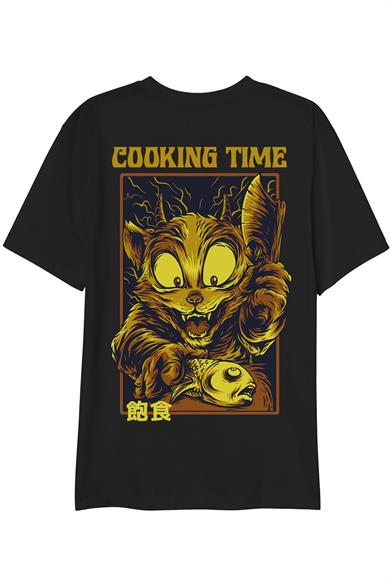 Cooking Time Oversize Unisex Tişört Siyah 
