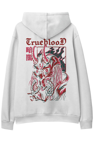 True Blood Oversize Unisex Kapüşonlu Sweatshirt  Beyaz