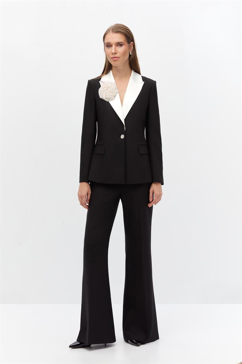 Saten yakalı blazer takım