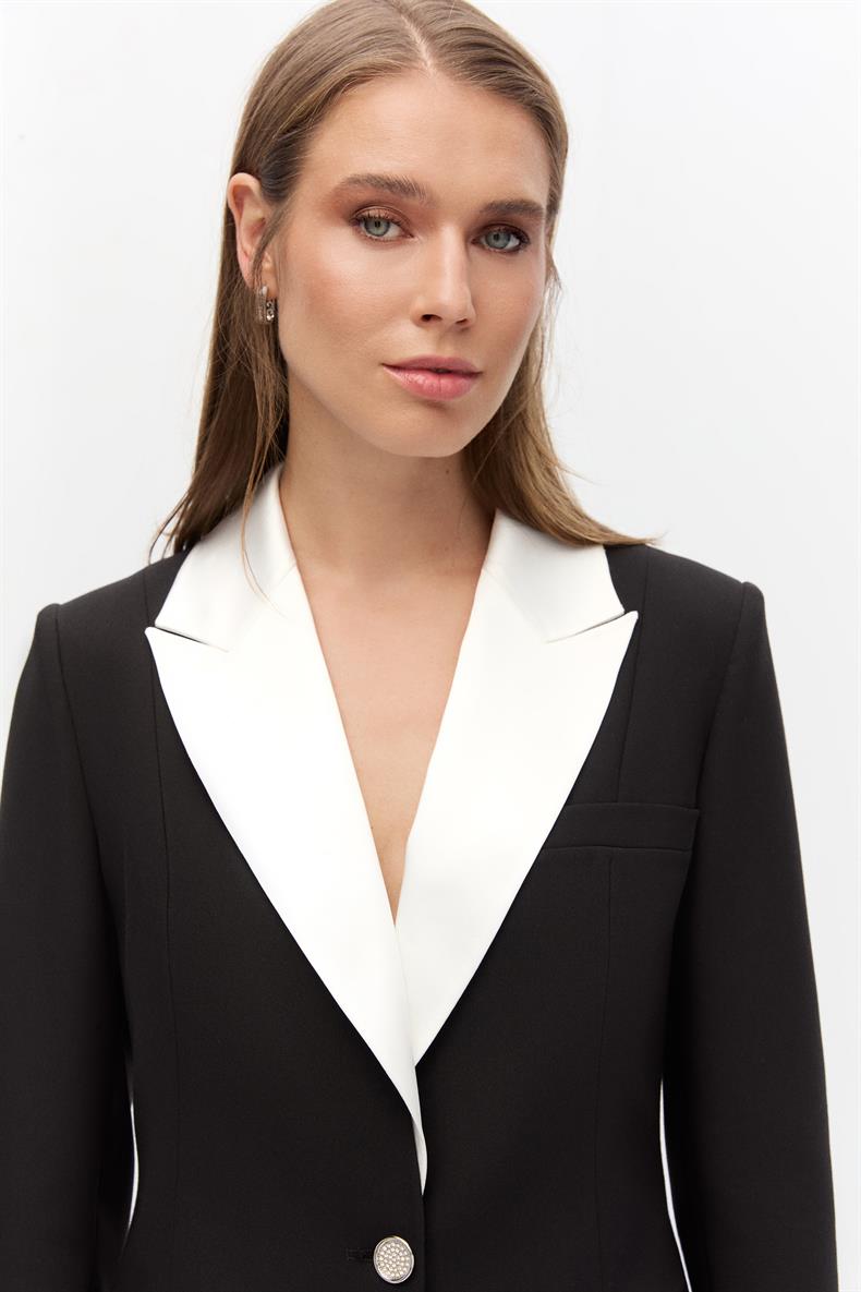 Saten yakalı blazer takım
