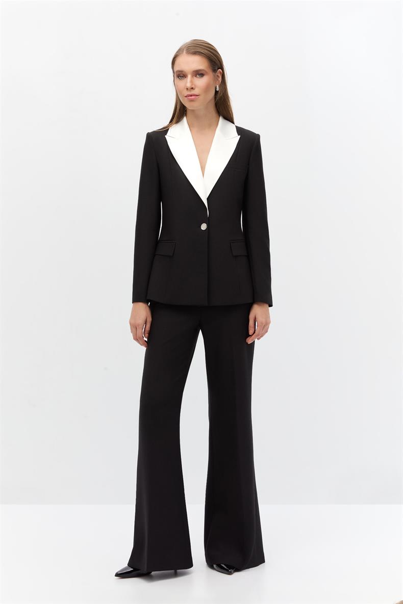 Saten yakalı blazer takım