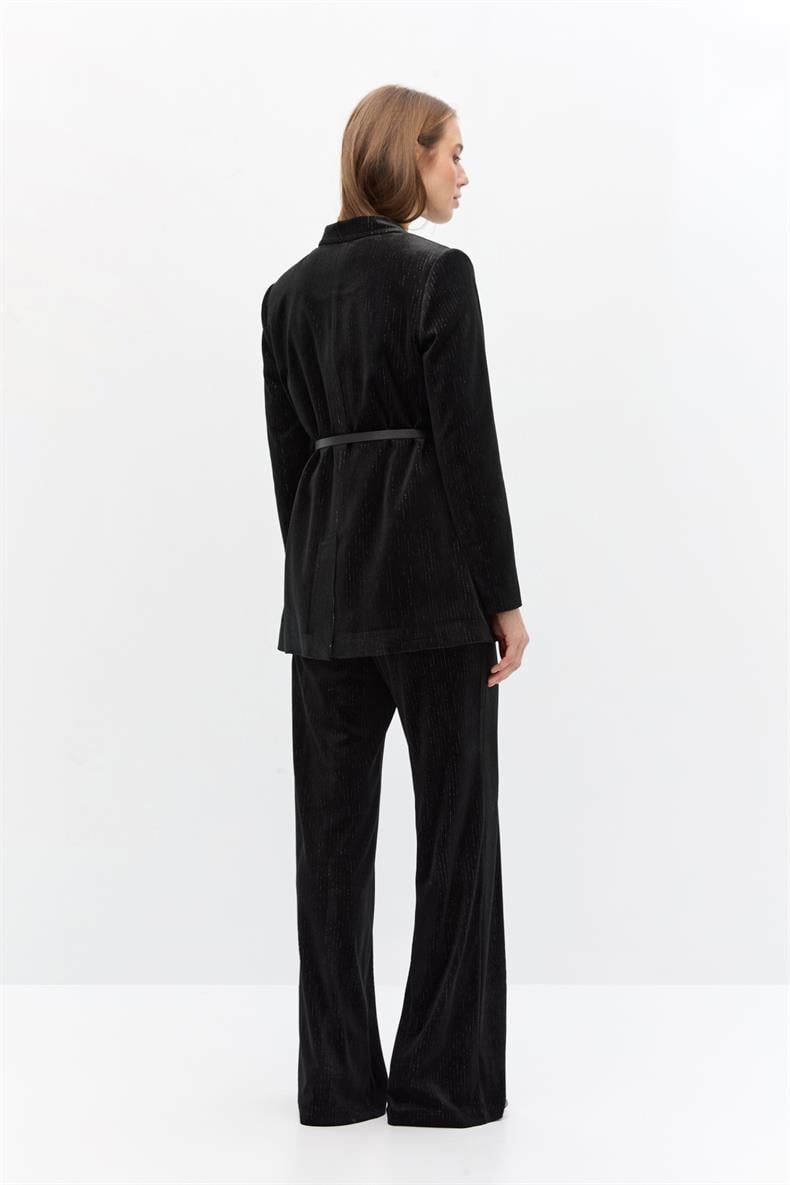 Simli kadife blazer takım