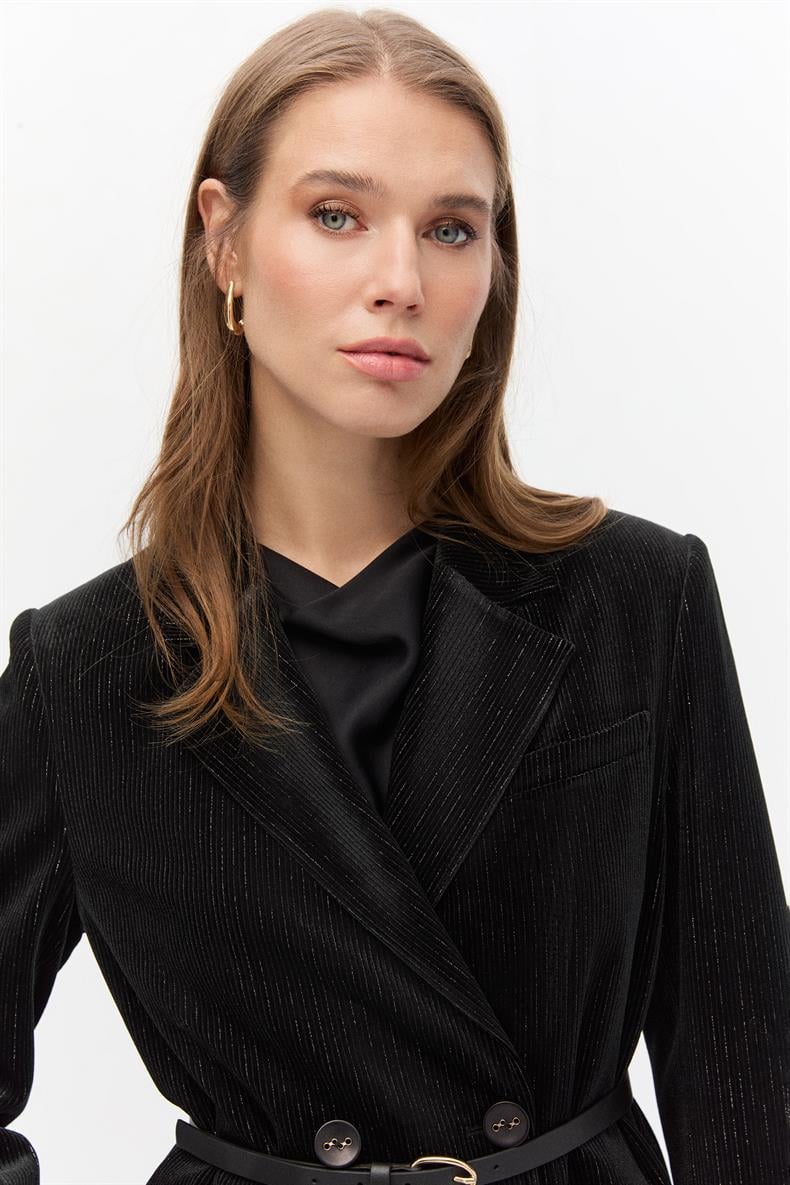 Simli kadife blazer takım