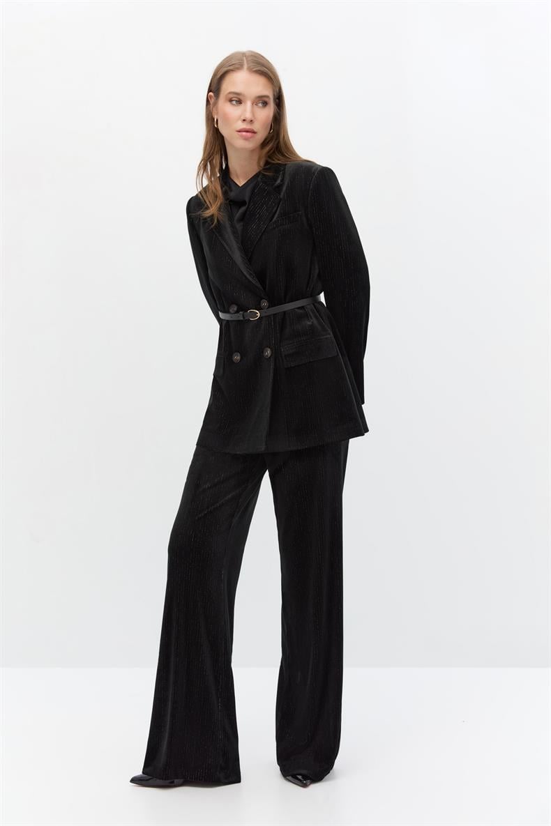 Simli kadife blazer takım