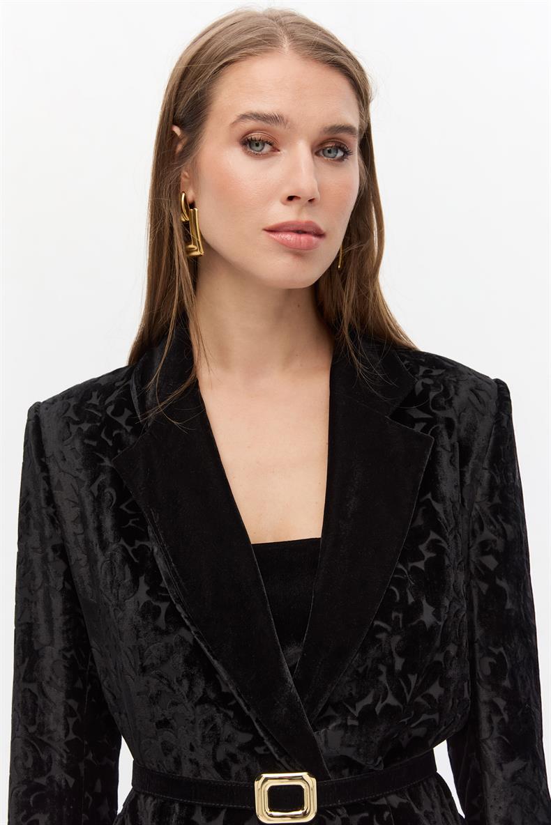 Desenli kadife blazer takım