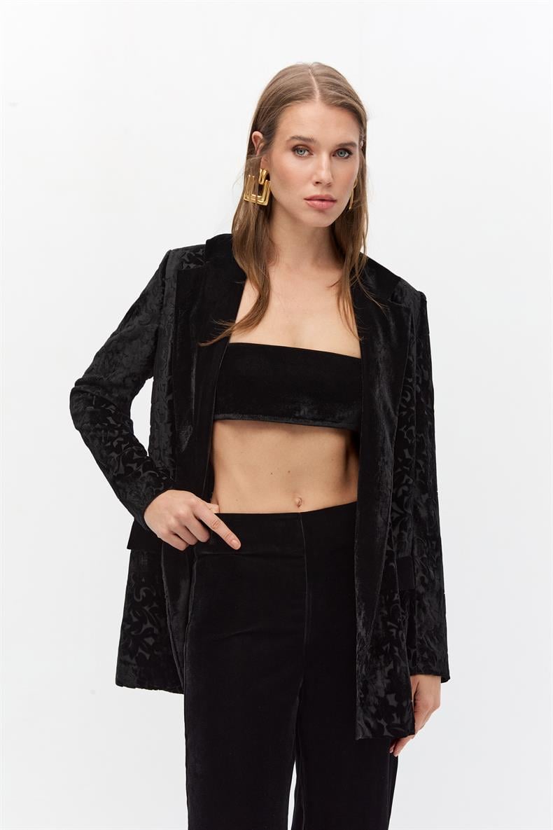 Desenli kadife blazer takım