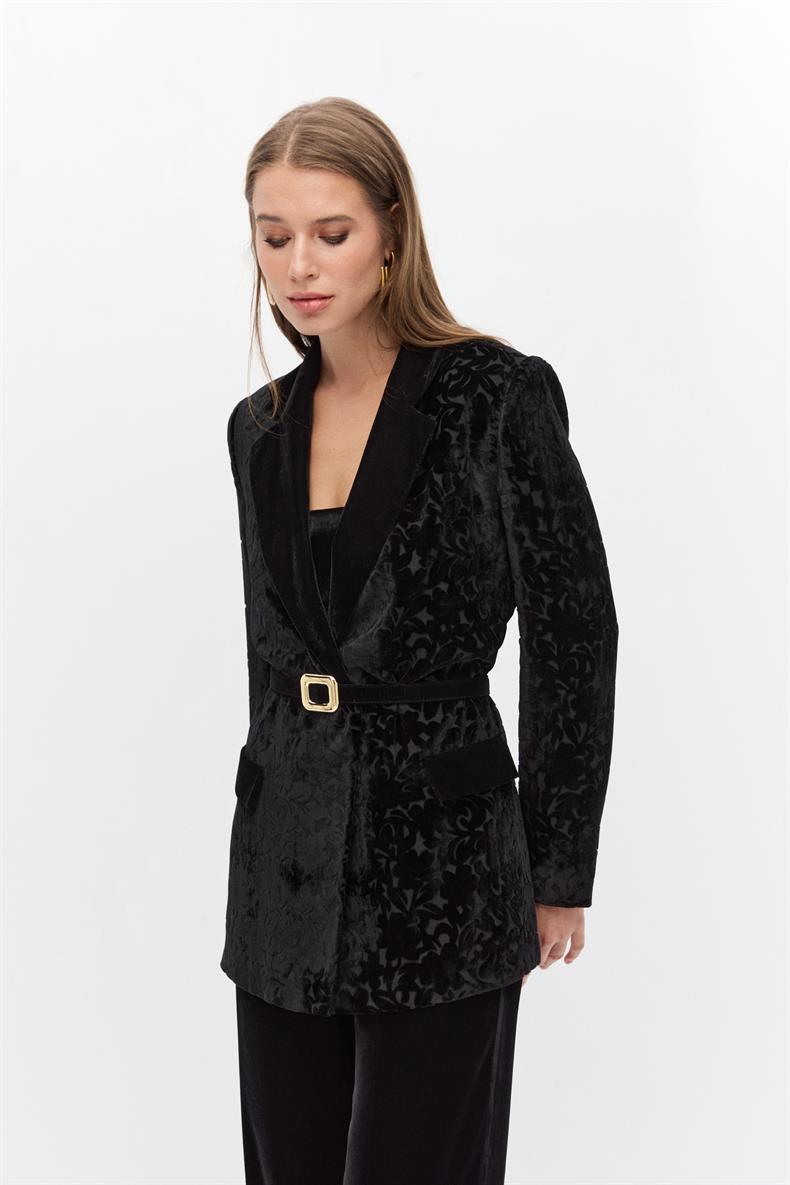 Desenli kadife blazer takım