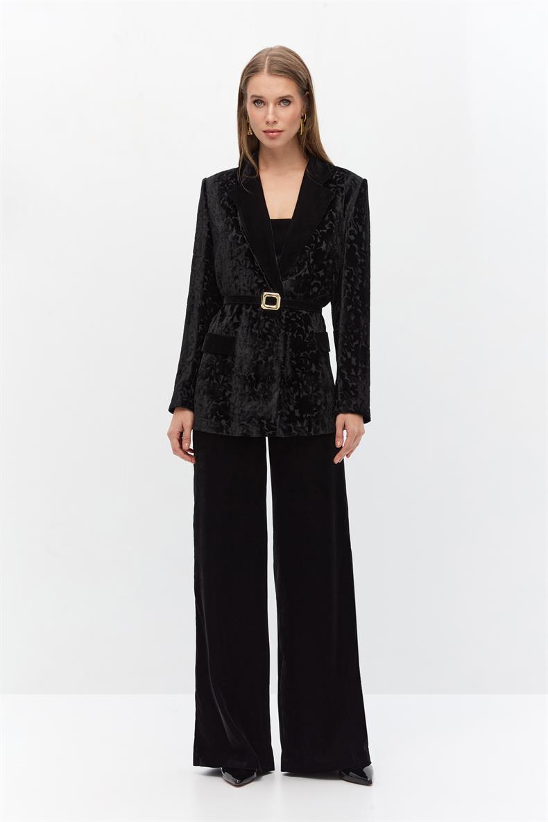 Desenli kadife blazer takım