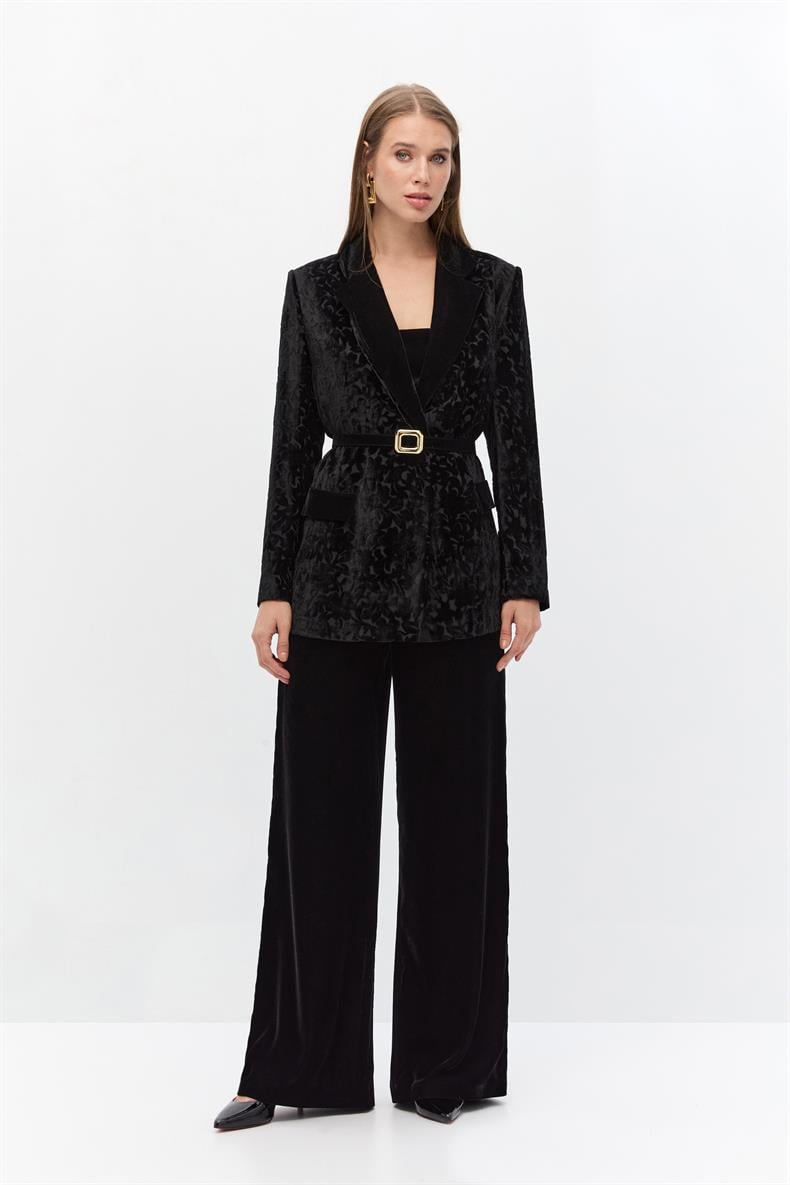 Desenli kadife blazer takım