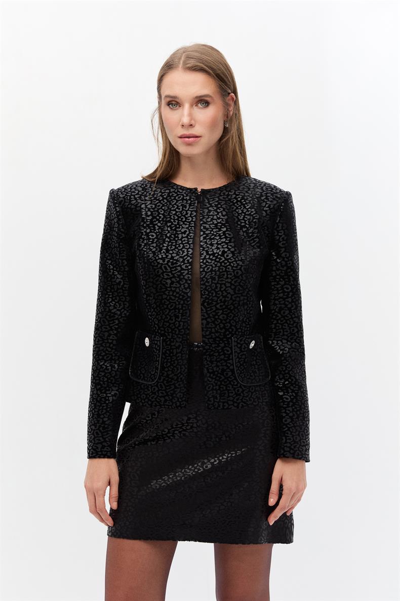 Desenli kadife blazer takım