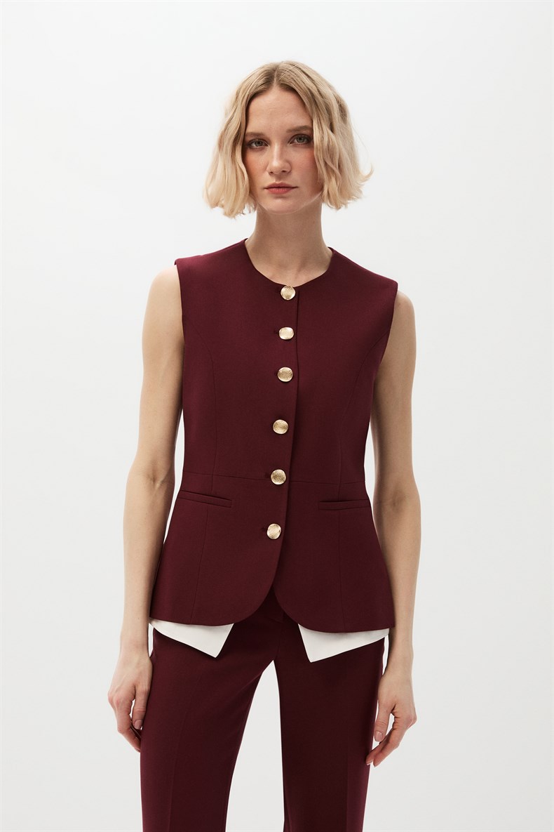 Bordo Garnili Yelek Takım