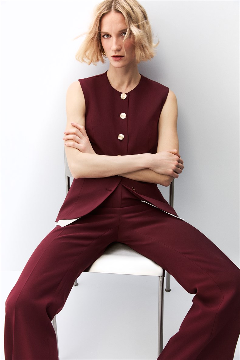 Bordo Garnili Yelek Takım