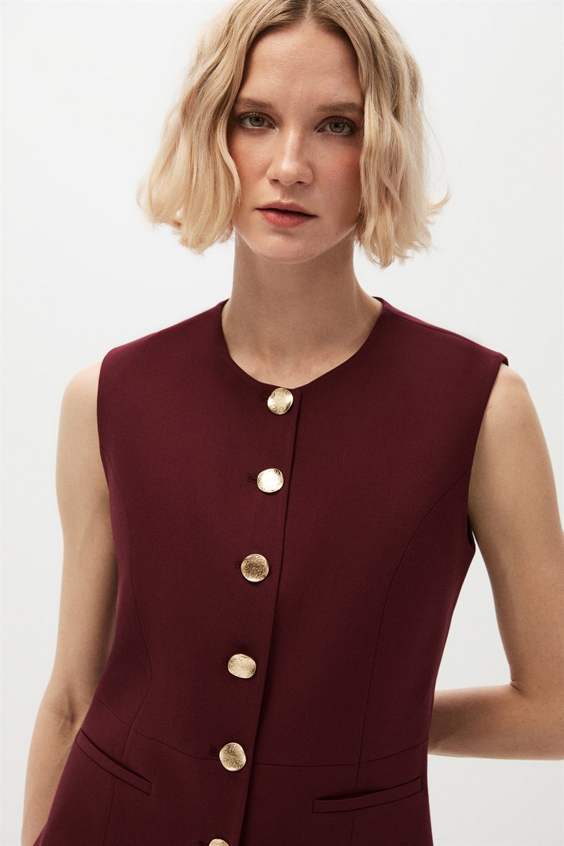 Bordo Garnili Yelek Takım