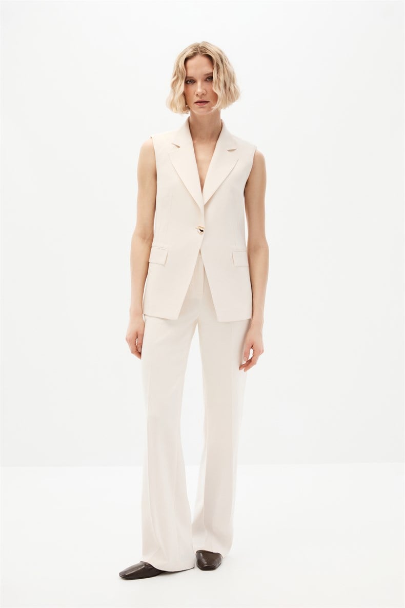 Ekru Dikişli Yelek Takım