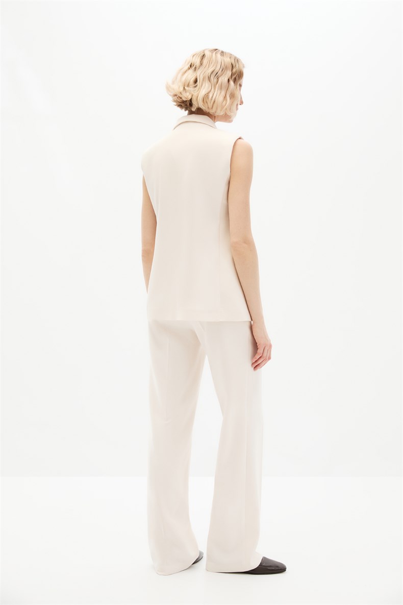 Ekru Dikişli Yelek Takım