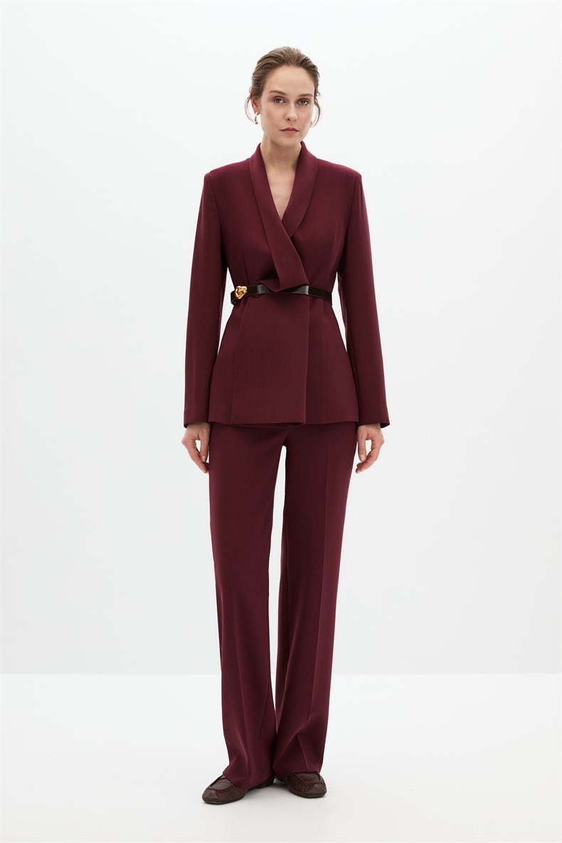 Bordo Degaje Yaka Ceket Takım