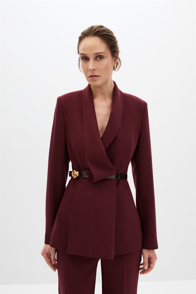 Bordo Degaje Yaka Ceket Takım