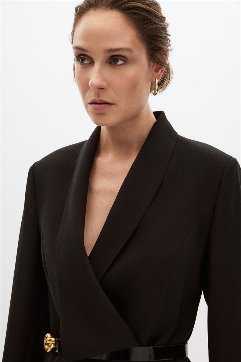 Siyah Degaje Yaka Ceket Takım