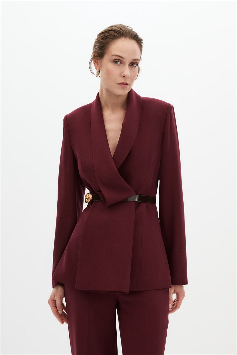 Bordo Degaje Yaka Ceket Takım