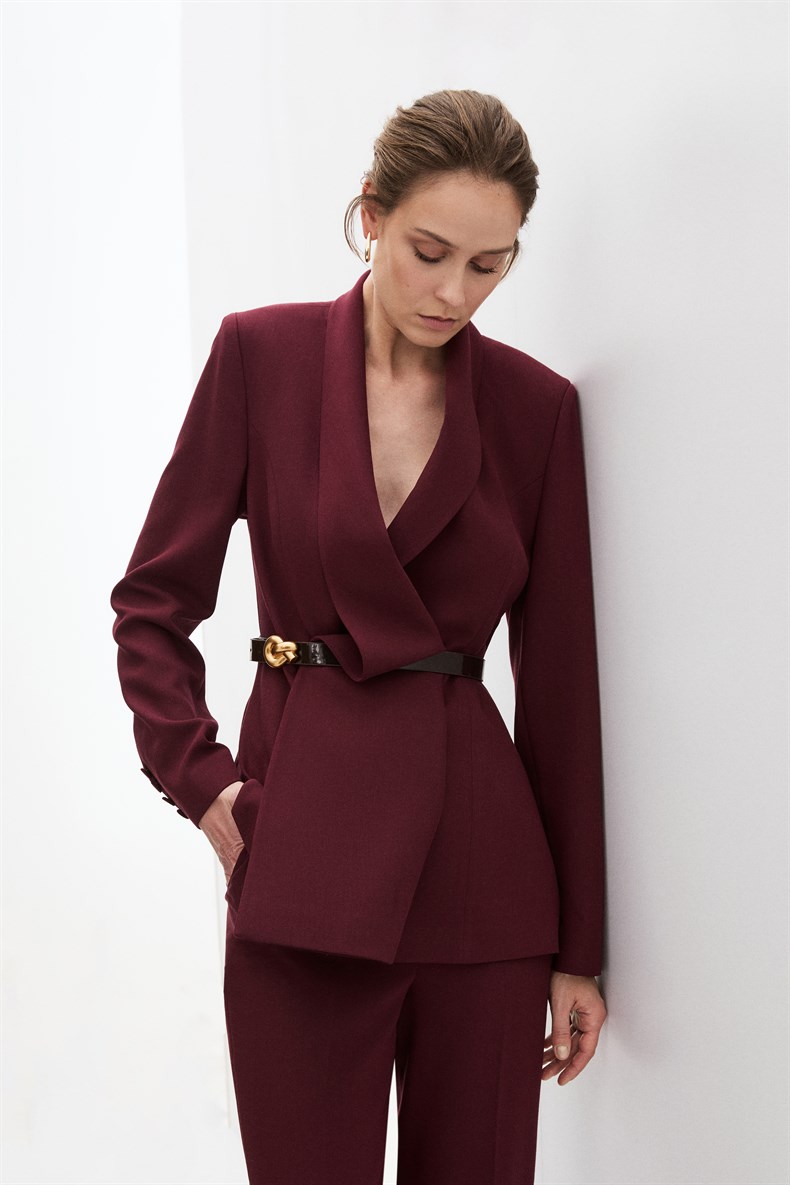 Bordo Degaje Yaka Ceket Takım