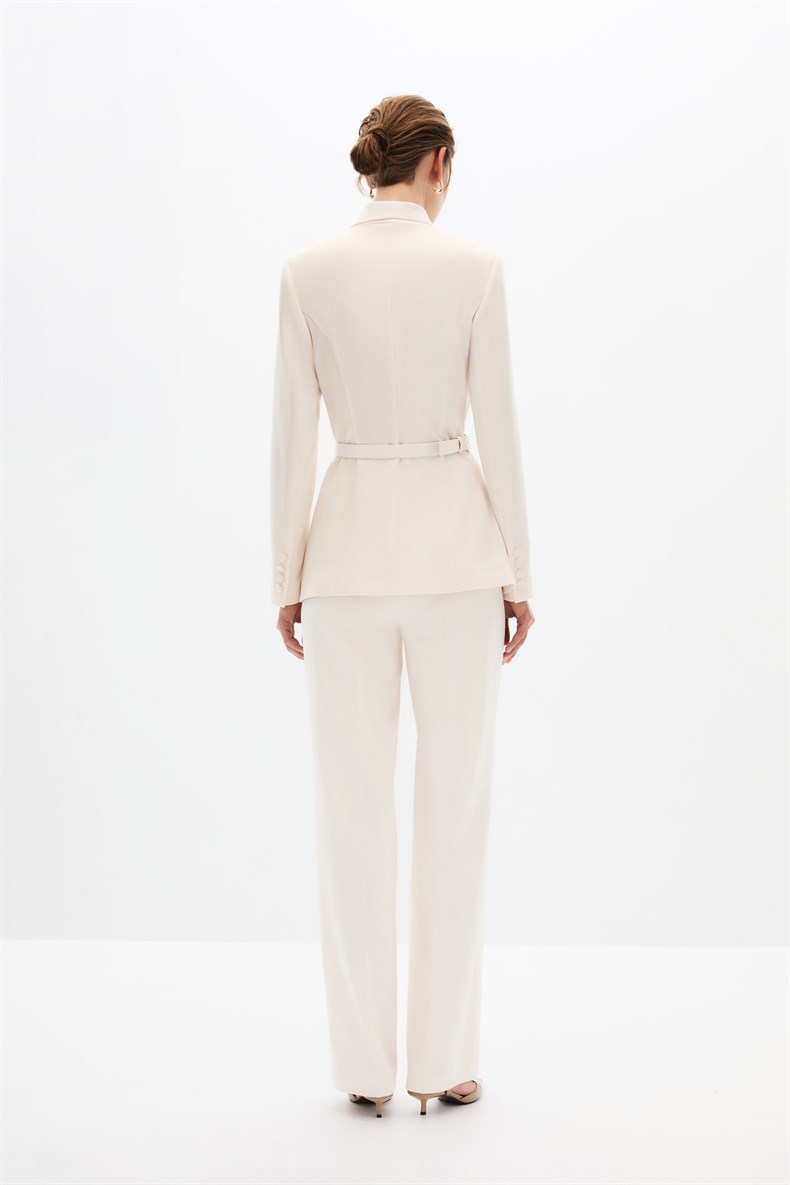 Ekru Degaje Yaka Ceket Takım