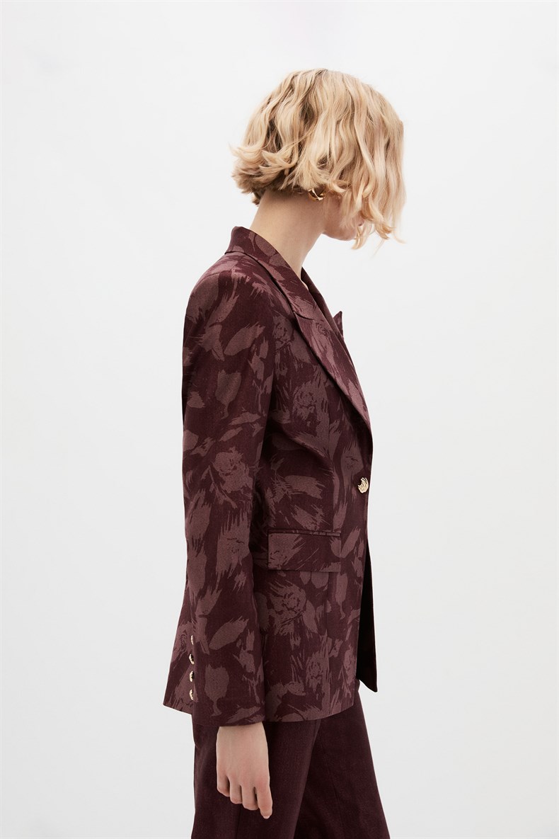 Bordo Desenli Blazer Takım