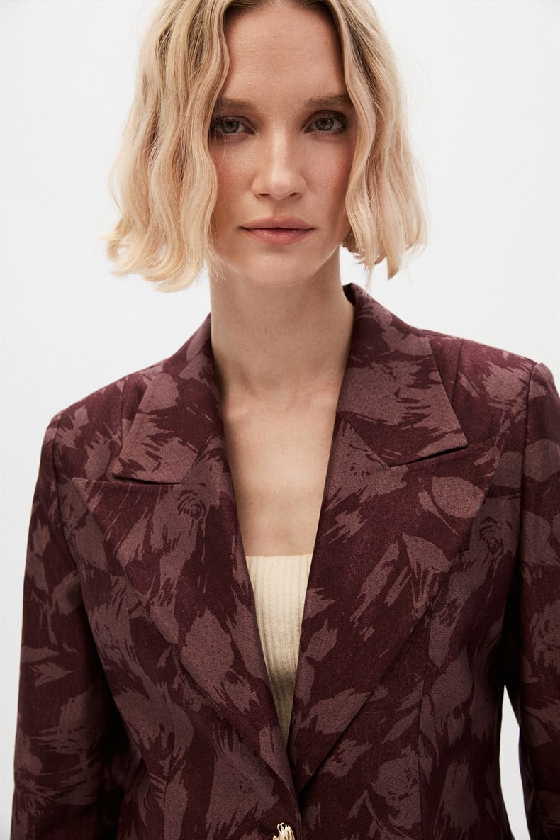 Bordo Desenli Blazer Takım