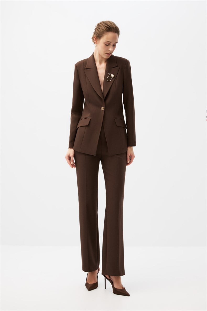 Kahverengi Blazer Ceket Takım