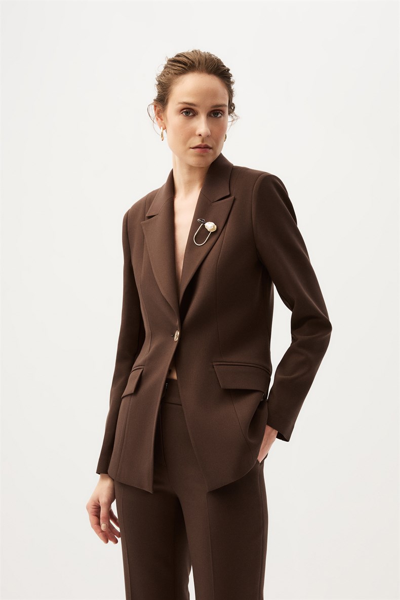 Kahverengi Blazer Ceket Takım