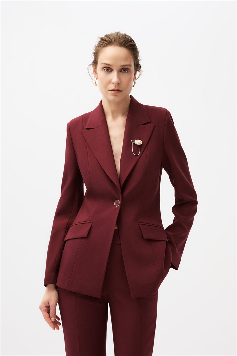Bordo Blazer Ceket Takım