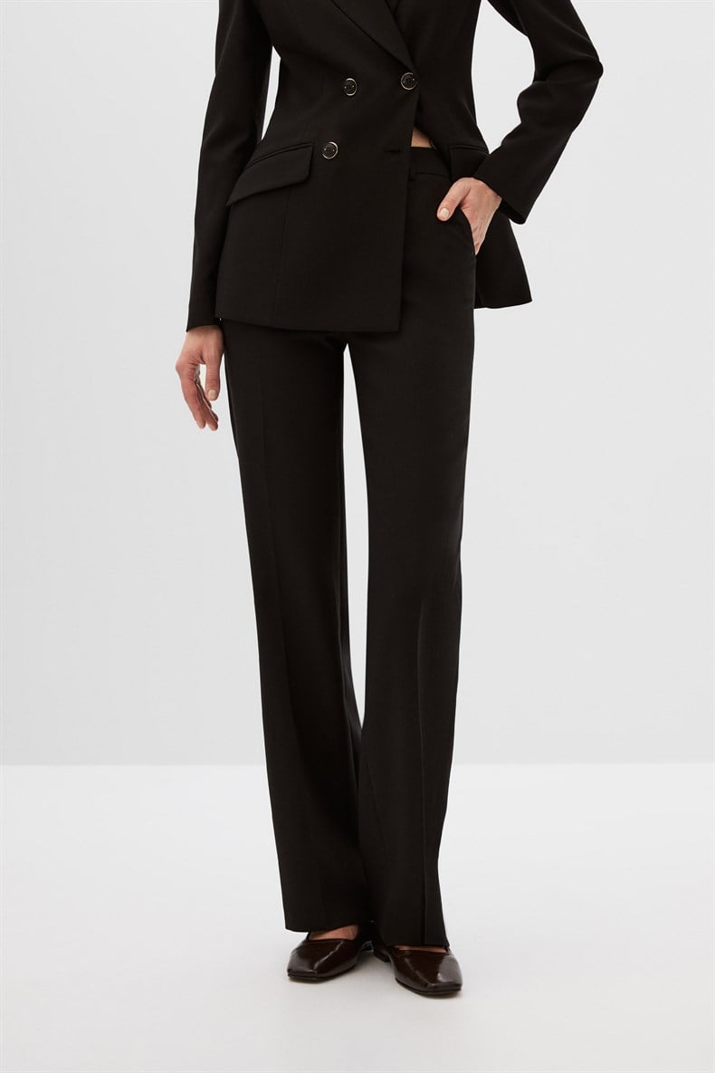 Siyah Kruvaze Blazer Takım