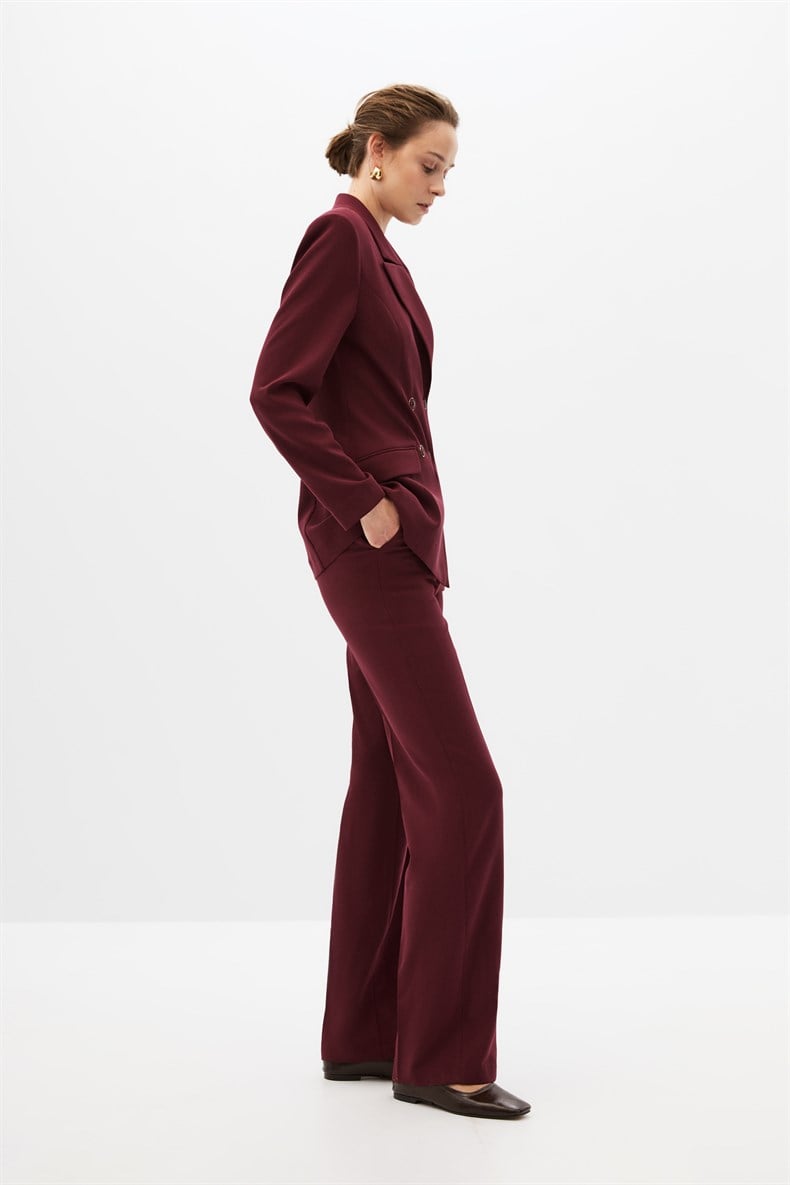 Bordo Kruvaze Blazer Takım